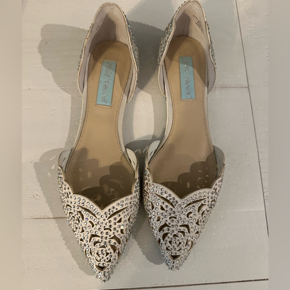 Betsey Johnson Cream Embellished Flats